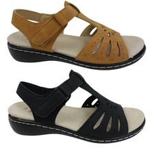 ladies casual summer sandals touch strap peep toe low wedge heel everyday flats 