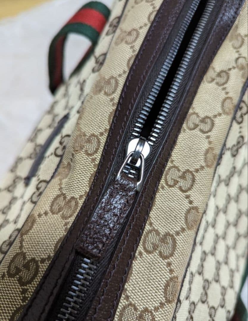 GUCCI Canvas Shoulder Bag Tote Bag Leather Trim Beige Brown Authentic thumbnail 7