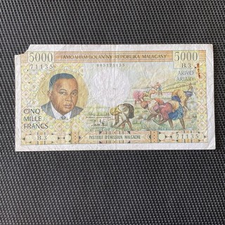MADAGASCAR: 5000 Francs ND 1966 Pick 60a Pr.TB/aF 🔥