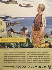 Alcoa Aluminum Catalina Flying Boat Man Victory Garden Coast Wharf Print Ad 1943