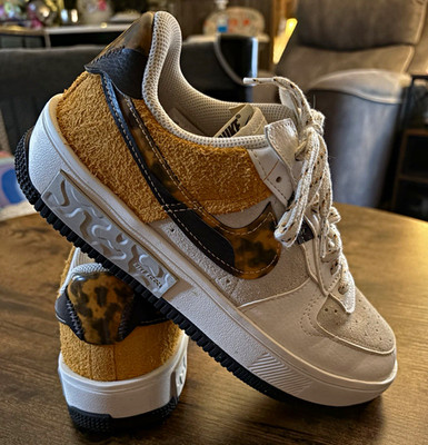 Nike Air Force 1 Women's Low Top Lace-Up Animal Print Sneaker Beige/Black