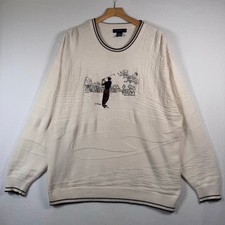 Vintage Pinnacle Knit Sweater Golfer Graphic Crewneck Textured Made in Usa 2XL