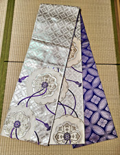 Obi Fukuro Vintage Blue Gold Hexagon Floral Brocade Japanese Kimono Belt