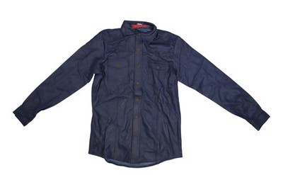 KMAX Leather Jacket Mens Large Blue Button Front Genuine Leather Biker Shirt