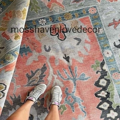 Oushak Wool Rug Coral Floral Vintage Luxury Living Room 8x10ft, 5X7 5X8 6X8 6X9