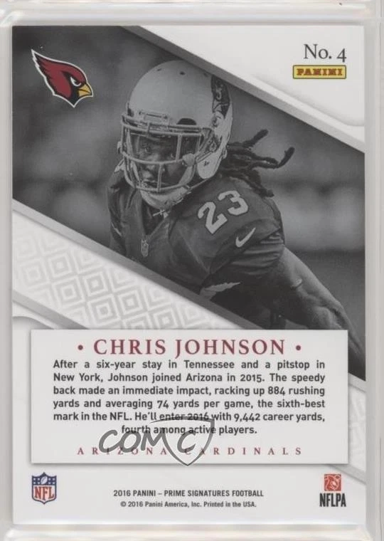 2016 Panini Prime Signatures Chris Johnson #4 - Image 2 of 2