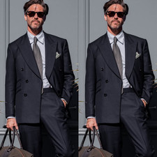 Discounted Men's Black Suit Business 2Pcs Double Breasted Offcie Tuxedo Jacket