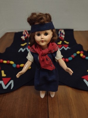 Vintage***Camp Fire Girls Beaded Vest & Doll With Open/Shut Eyes (Read details)