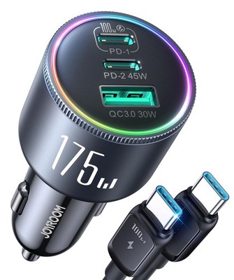 JOYROOM 175W USB C Car Charger Fast Charging, 3-Port Car Phone Charger PD100W+45