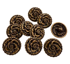 5PC Antiqued Bronze Vintage Style Rose Metal Buttons Shank Buttons 18mm
