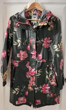 Joules Right as Rain Sz 6 Golightly Packable Jacket  Green Floral Print Hooded