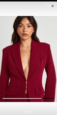 Boohoo Seam Detail Plunge Front Fitted Blazer Wine Size 14 BRAND NEW