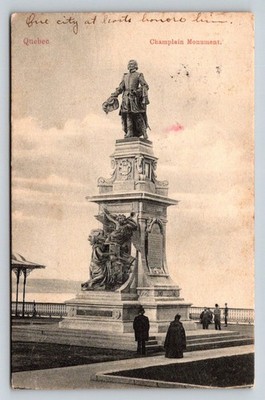 1903 Quebec Champlain Monument Postcard Samuel de Champlain Statue Canada RPO