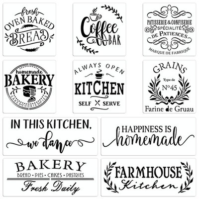 10 Sets Farmhouse Kitchen Stencil Rustic Sign Painting Stencils for Home Wall
