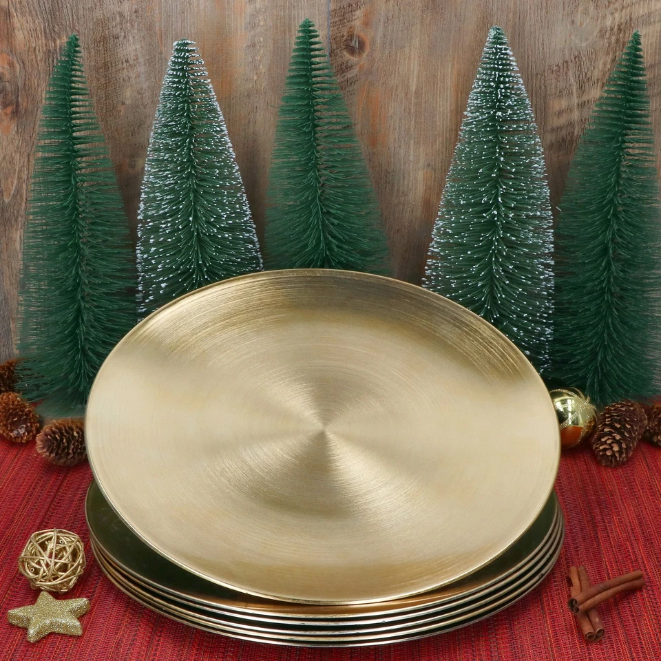 6x Platzteller Gold Ø33cm Dekoteller Kunststoff Weihnachten Accessoire - Bild 2 von 4