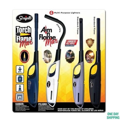 New Scripto AIM 'N Flame Camping Multi-Purpose Lighters, (Total Pack of 4)