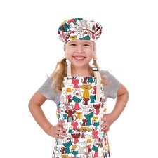 Kids Apron And Chef Hat Set Adjustable Cotton Child Bib Large Pocket Cooking