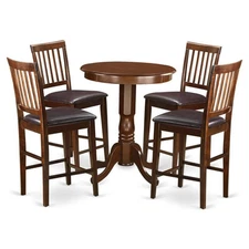 East West Furniture Eden 5-piece Wood Dining Table and Bar Stool Set in Mahogany