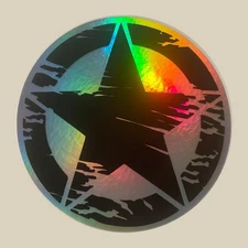 Holographic Military Star Vinyl Decal – Distressed Round Sticker