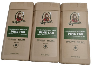 Dr. Squatch Men's Pine Tar Natural Body Wash 14oz. Each 3-Pack Real Soap Formula