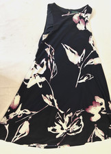 Lauren Ralph Lauren Black Floral Lined Dress Womens 4 Sleeveless Fit Flare Midi