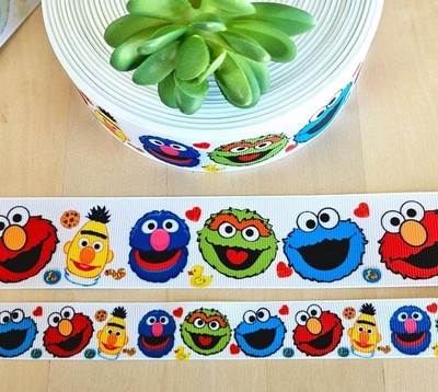  7/8 & 1.5'' (1 YD) Cartoon Character Grosgrain Ribbon Sesame Inspired Ribbon