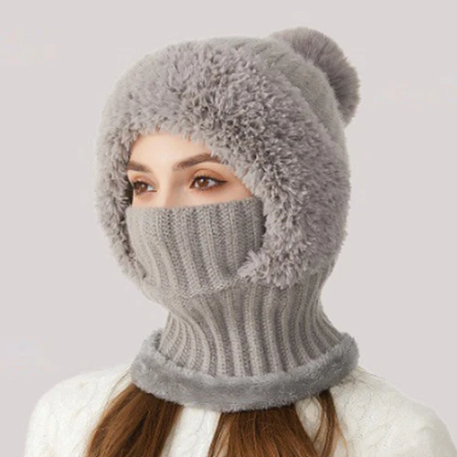 Winter Knit Hat with Fleece Lining and Ear Flaps 3-in-1 Beanie Scarf Mask Set - Picture 11 of 25