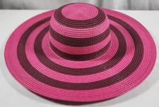 Vintage Wear Proof Hot Pink/Burgundy Striped Straw Hat
