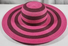 Vintage Wear Proof Hot Pink/Burgundy Striped Straw Hat