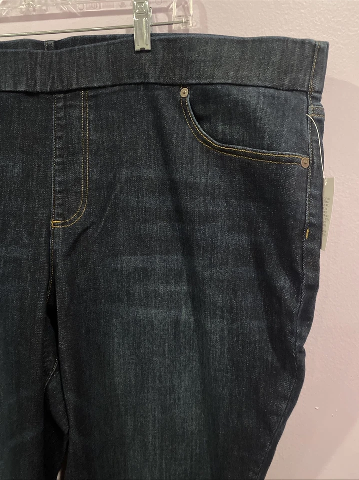 Pantalones de mezclilla ajustados Lands' End 26W para mujer talla grande lavado oscuro nuevos Foto 3 de 4