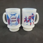 Vintage 1976 American Bicentennial Drummer Milk Glass Mug Cup Set of 2