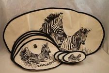 Zimbabwe Zebra Place Mates Coasters Center Piece 9 Psc Dinning Table Home Décor