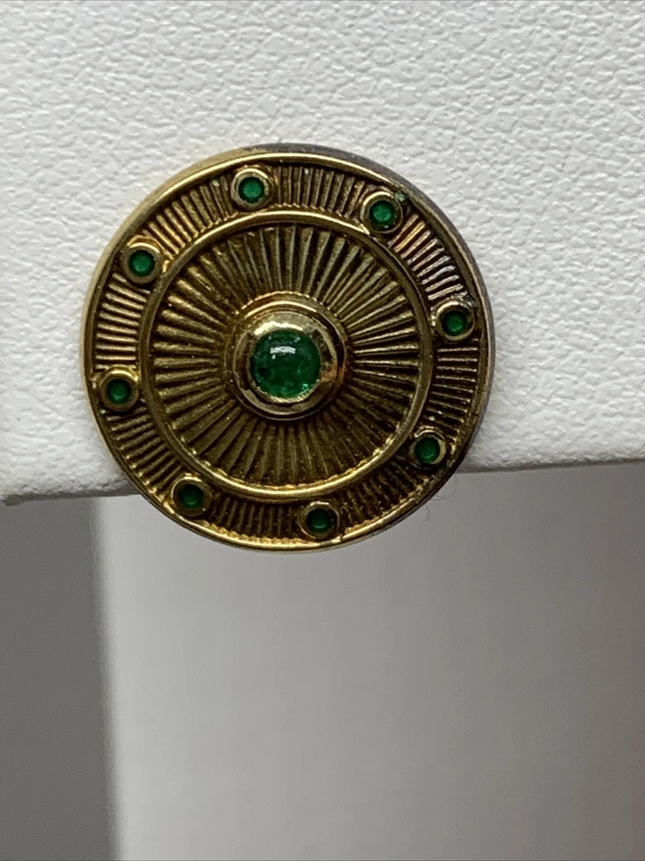 Deakin & Francis 18k Yellow Gold Emerald Cabochon Earrings D & F 750 5.8grams - Image 3 of 4