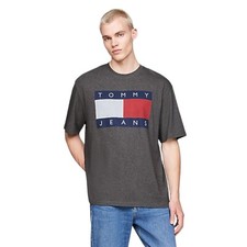 Image of Tommy Jeans Hilfiger Flag Badge Oversized Tee Shirt Men's Size Medium Gray