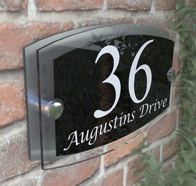 Klar Acryl Hausschild Modern Aluminium Türnummer Name Straße Plakette ESTA5-13W
