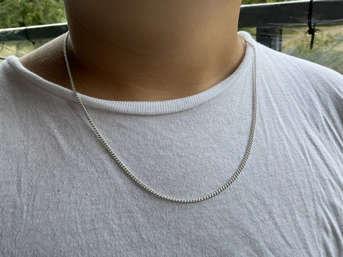 Mens Silver Chain Necklace 2mm Silver Chain Silver 