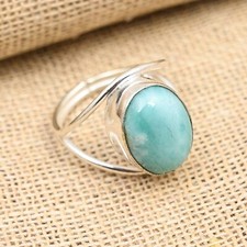 Beautiful Larimar Gemstone Handmade 925 Sterling Silver Ring Jewelry