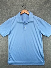 Reebok Polo Shirt Mens Medium Blue Ponte Spell Out Logo Short Sleeve Casual