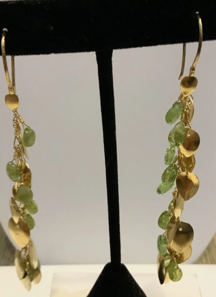 24K Gold Plated Sterling Silver Chandelier Earrings W/ Genuine Peridot . B24 - Image 4 of 4