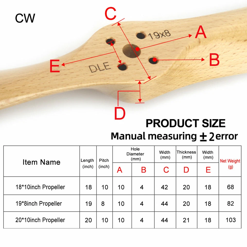 2 Blades Propeller 18-20inch Beech Wooden Prop CW for RC DLE 30 40CC 35RA Engine - Image 3 of 4
