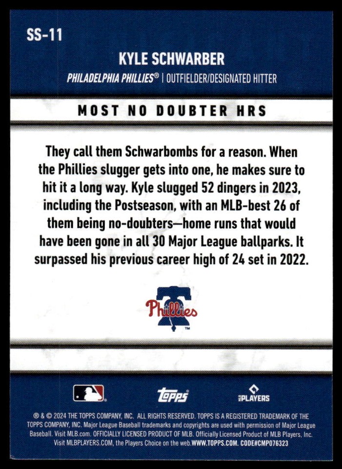 2024 Topps Kyle Schwarber SS 11 Significant Statistics Philadelphia 2024-topps-kyle-schwarber-ss-11-significant-statistics-philadelphia