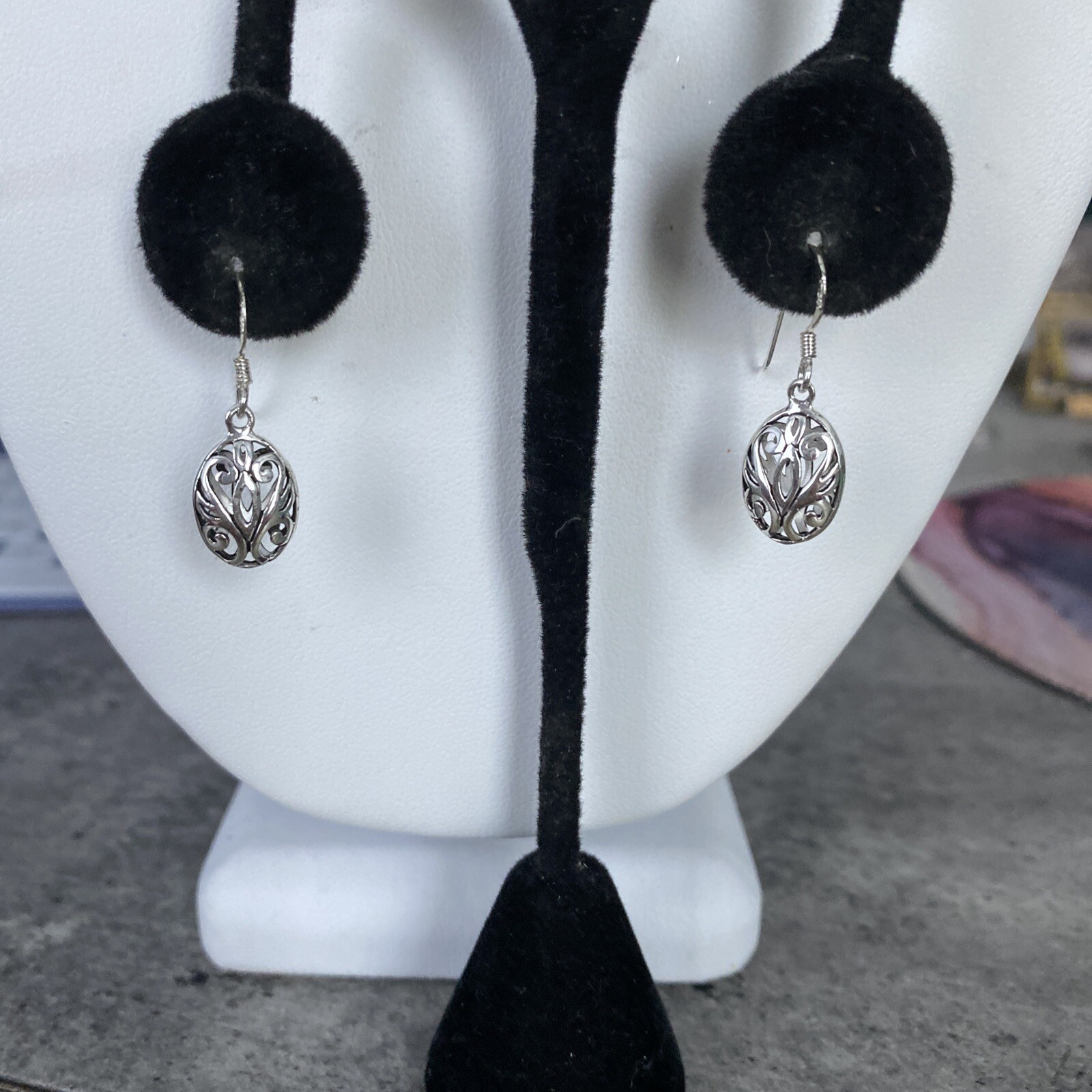 Sterling Silver Scroll Design Dangling Pierced Ea… - image 1