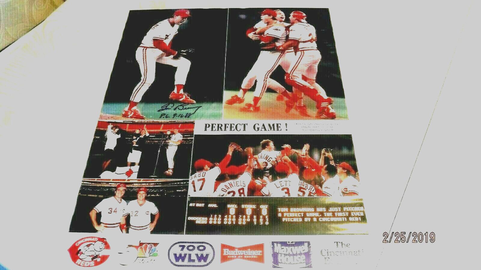 TOM BROWNING 17"x22" (9/16/88) Signed Perfect Game Reds Poster/Photo -Guaranteed