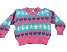 Vintage Popsicle Acrylic Crewneck Sweater Girls 4T Pink Blue Hearts