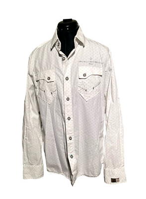 No Excess Shirt Men Large Slim Fit White Long Sleeve Button up Size L