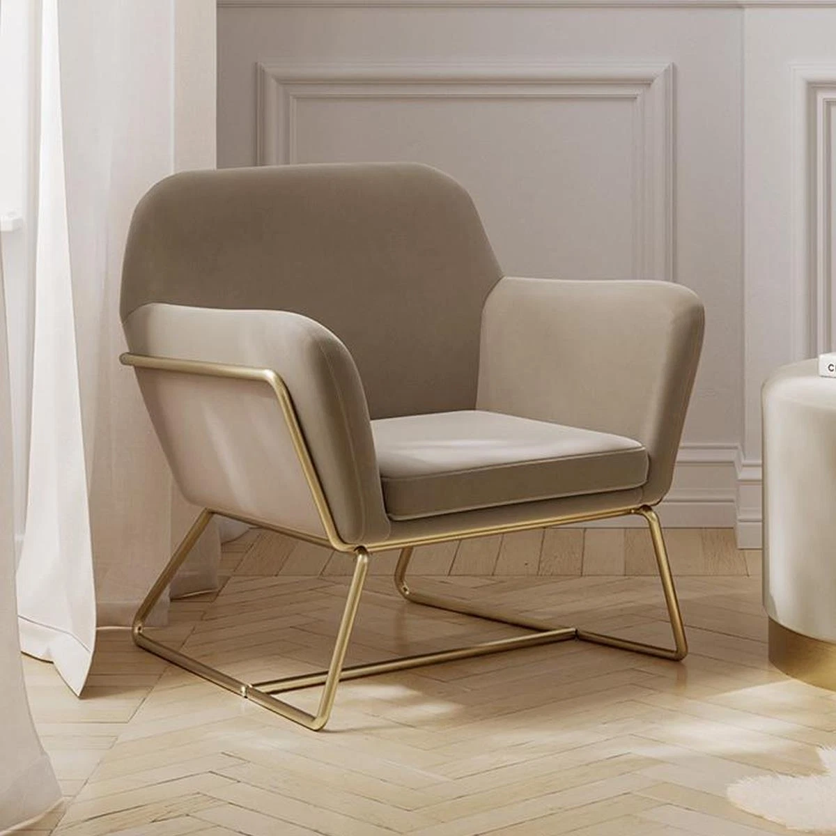Accent Armchair 1 Seater Occasional Chair Charles Velvet Beige