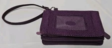 Thirty One Cotton Purple Plum Gingham Pop White Polka Dot Wristlet Wallet GUC 
