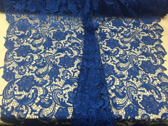 Floral Guipure Lace Fabric Royal Blue Bridal Lace Guipure Fabric