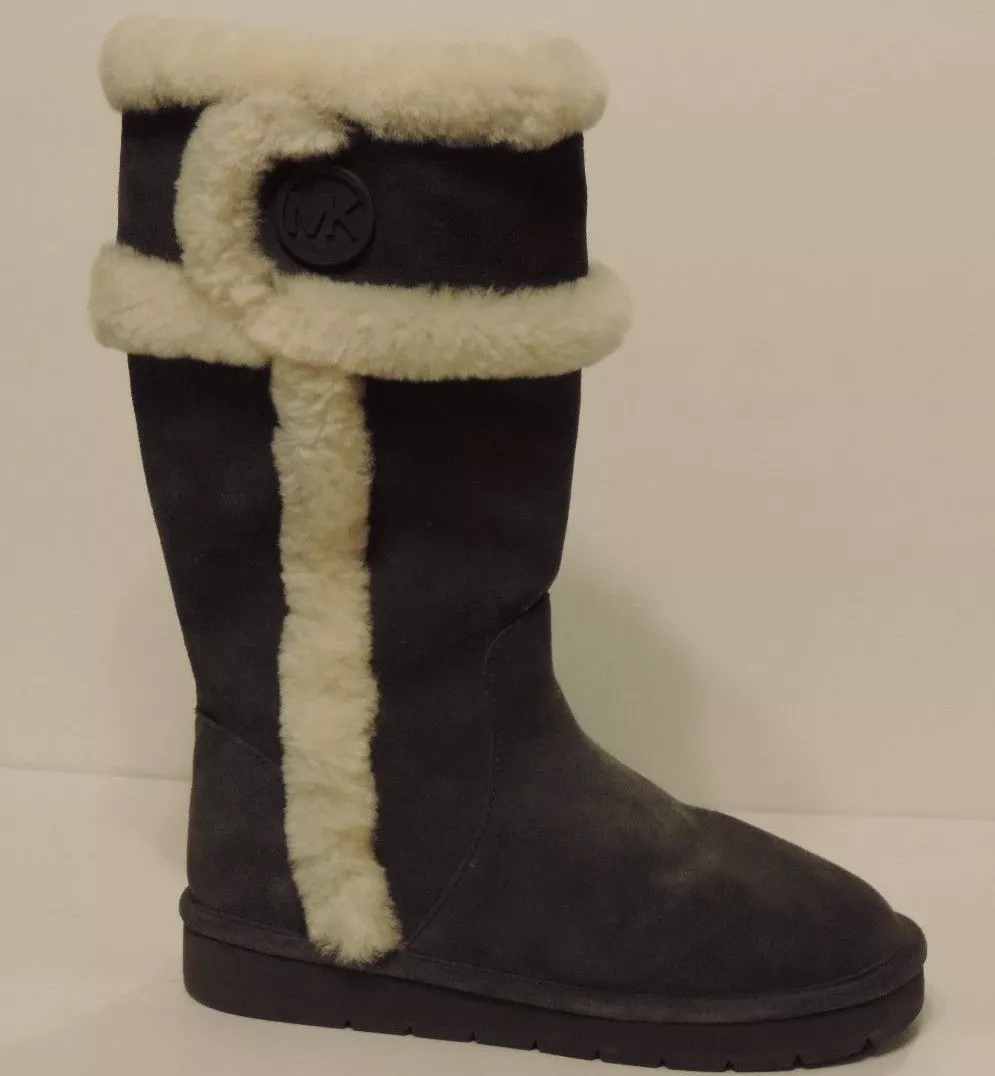New Michael Kors Shearling cold weather winter boots fur suede charcoal gray 6