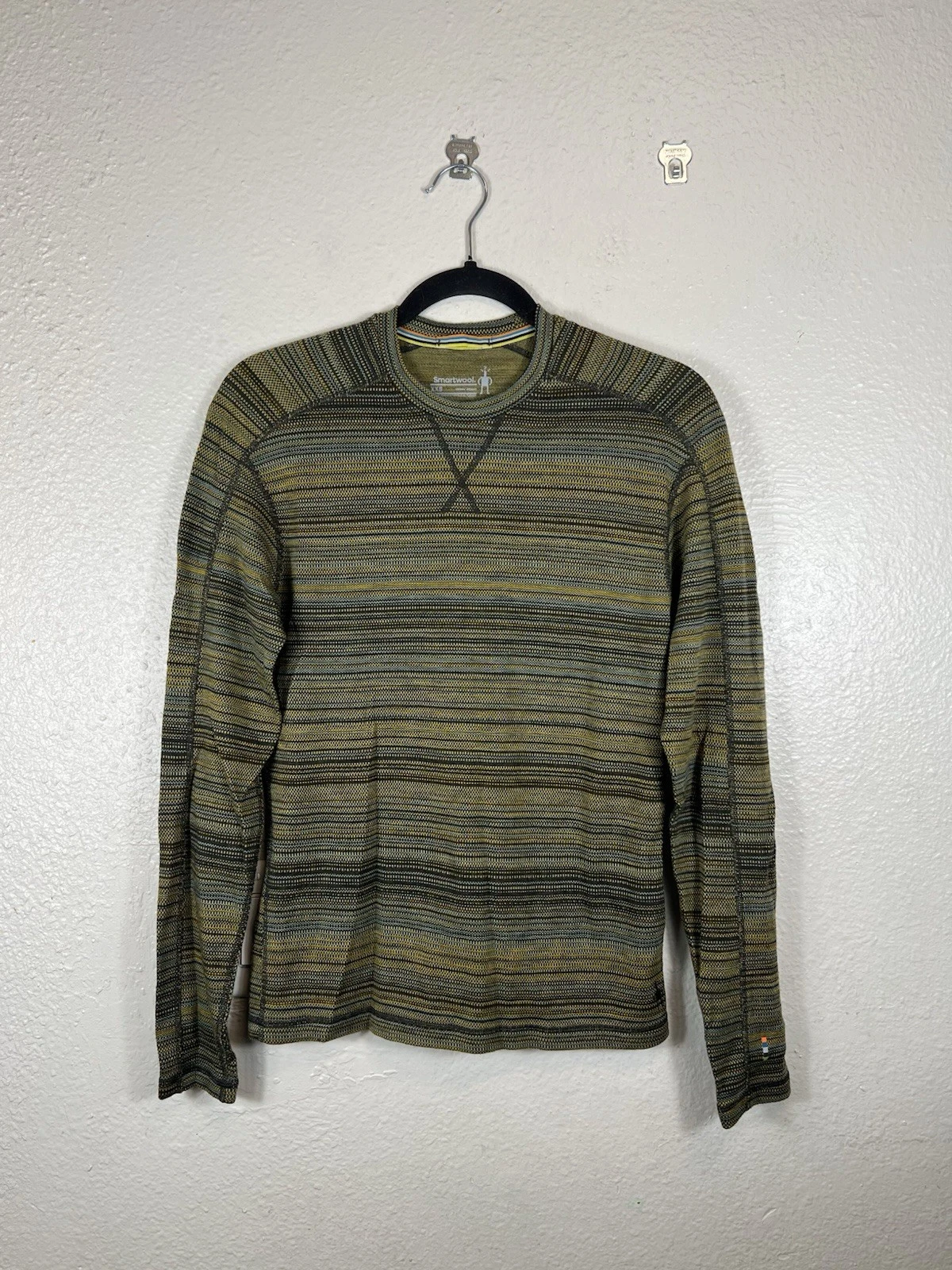 SmartWool Merino Wool Base Layer Unisex XXS Long Sleeve Crewneck Green Striped
